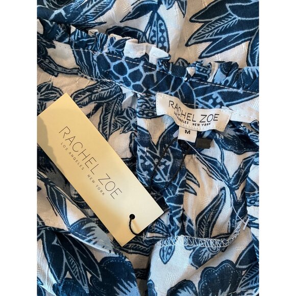 Rachel Zoe Floral Print Rayon Blouse Medium Blue & White Short Sleeve Womens Top - Picture 5 of 6